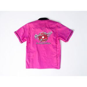 Hilton Retro Bowling Shirt Size Small -Hot Pink & Black- Unisex - Boyfriend Fit